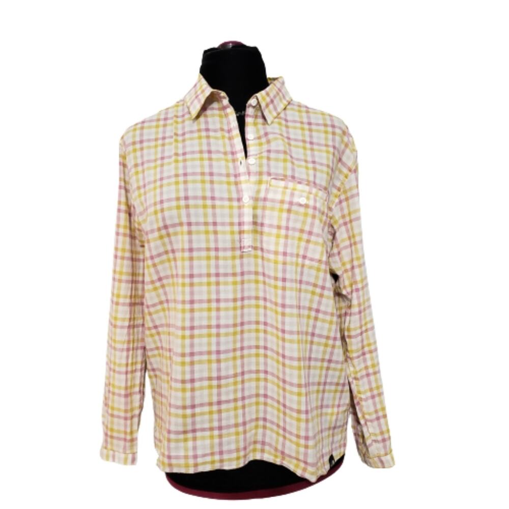 The North Face Plaid‎ Pullover Henley Blouse Large 100% Organic Cotton Large